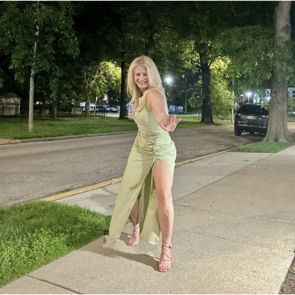 THIRD FORM Sage Green Drawn Deep Tank Maxi Side Slit A-Line Dress Size US 6